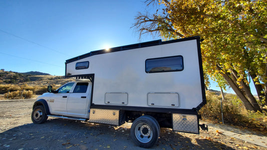 overland rig at summer campsite 